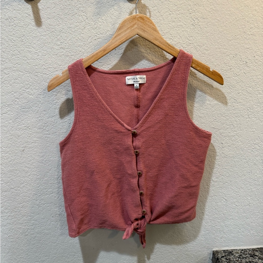 Madewell Texture & Thread Cropped Tie Button Tank in Dusty Rose